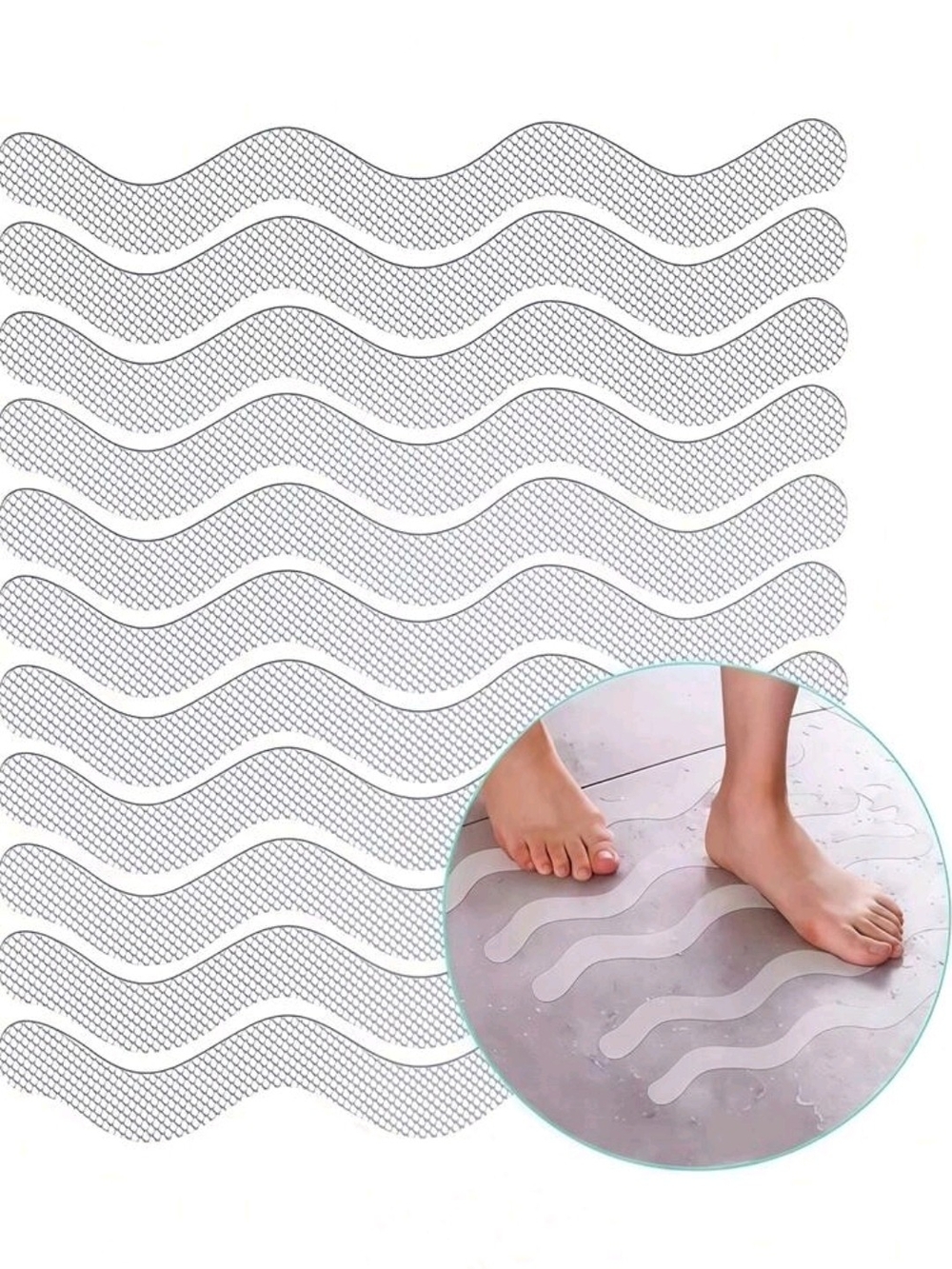 Clear Wave Anti-Slip Bath Decal - Transparent Wavy Traction Stickers - 24 Pcs.